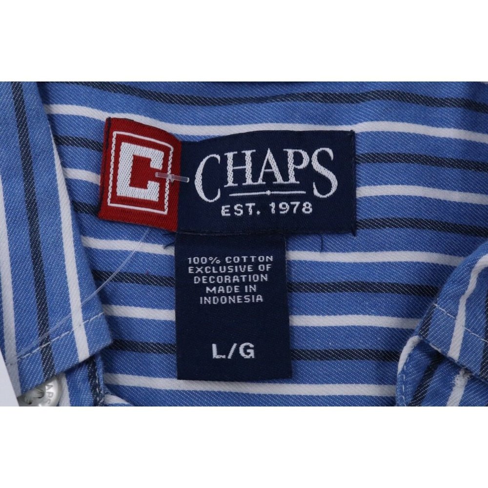 Chaps Large Dress Shirt Blue White Striped L Button Down Front Oxford Top LG VTG - Picture 6 of 11